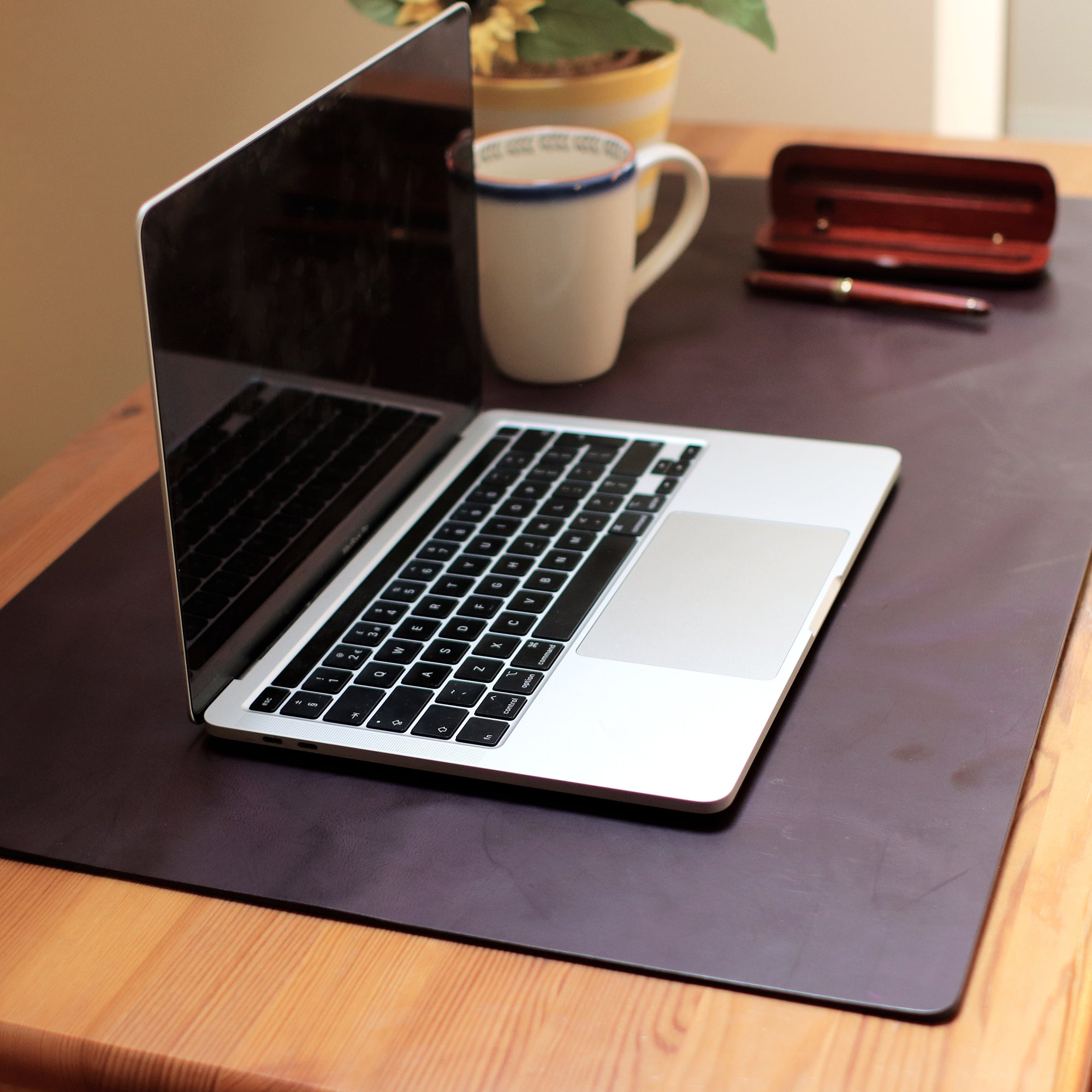 Personalised Leather Desk Mat - Burgundy