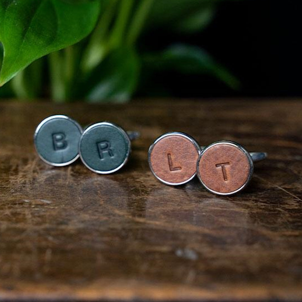 Personalised Leather Inlay Embossed Monogram Cufflinks