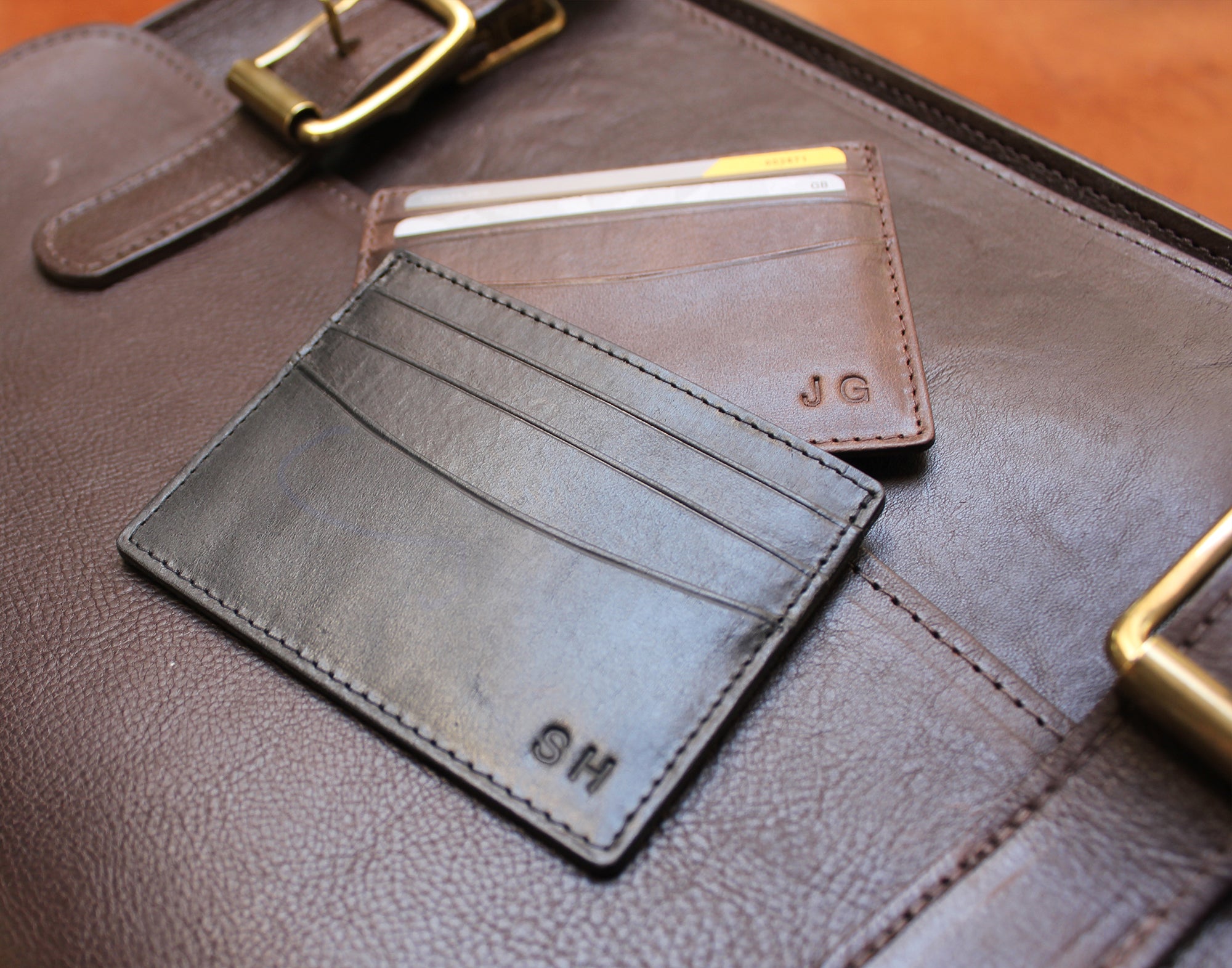 Personalised Vinatge Leather Card Holder - Black