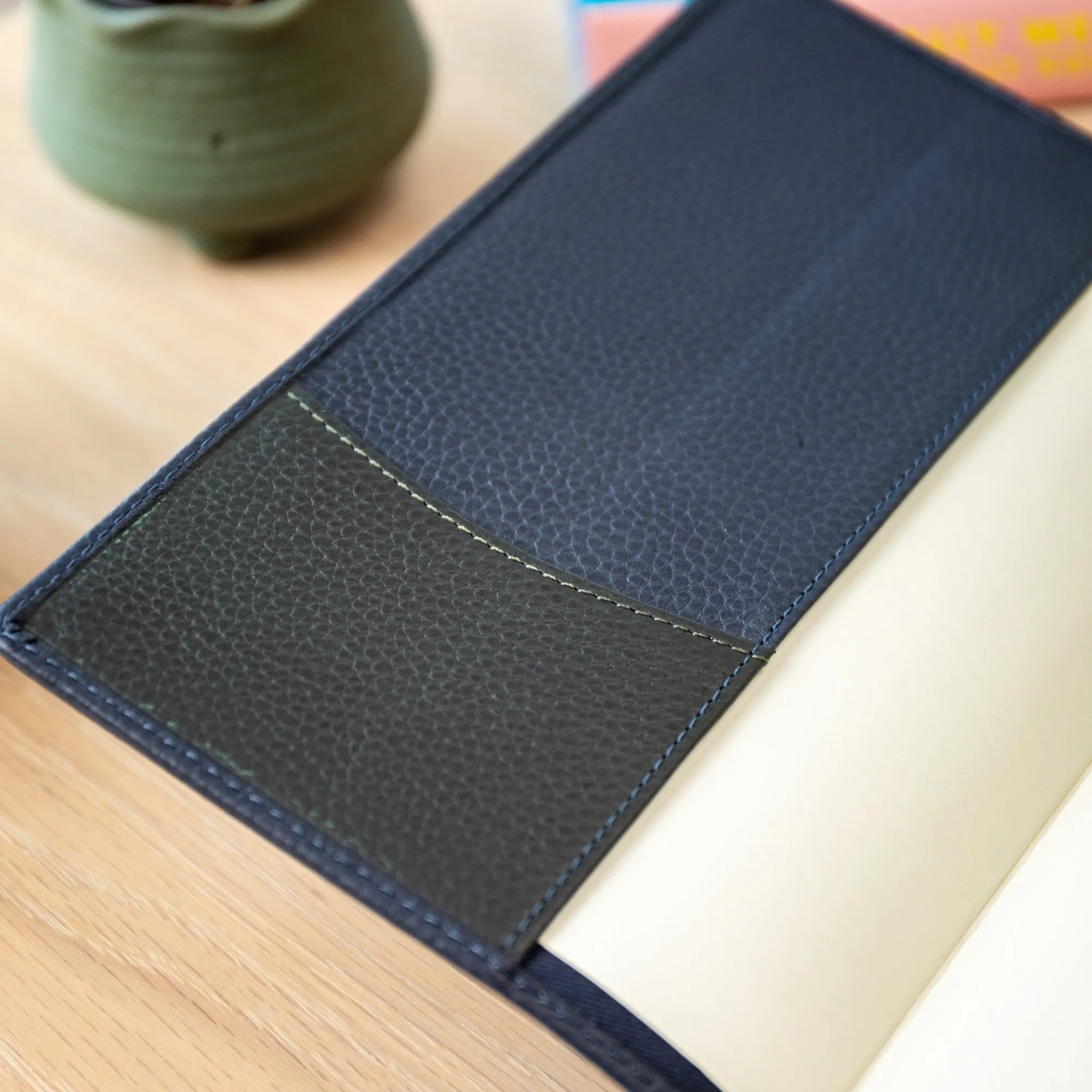 Personalised Pebble Grain Leather Notebook - Navy / Bottle Green