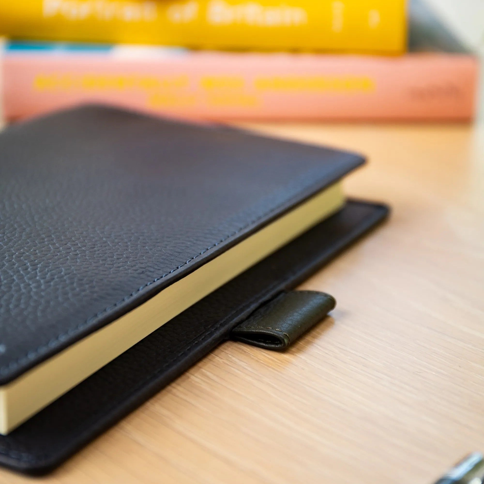 Personalised Pebble Grain Leather Notebook - Navy / Bottle Green