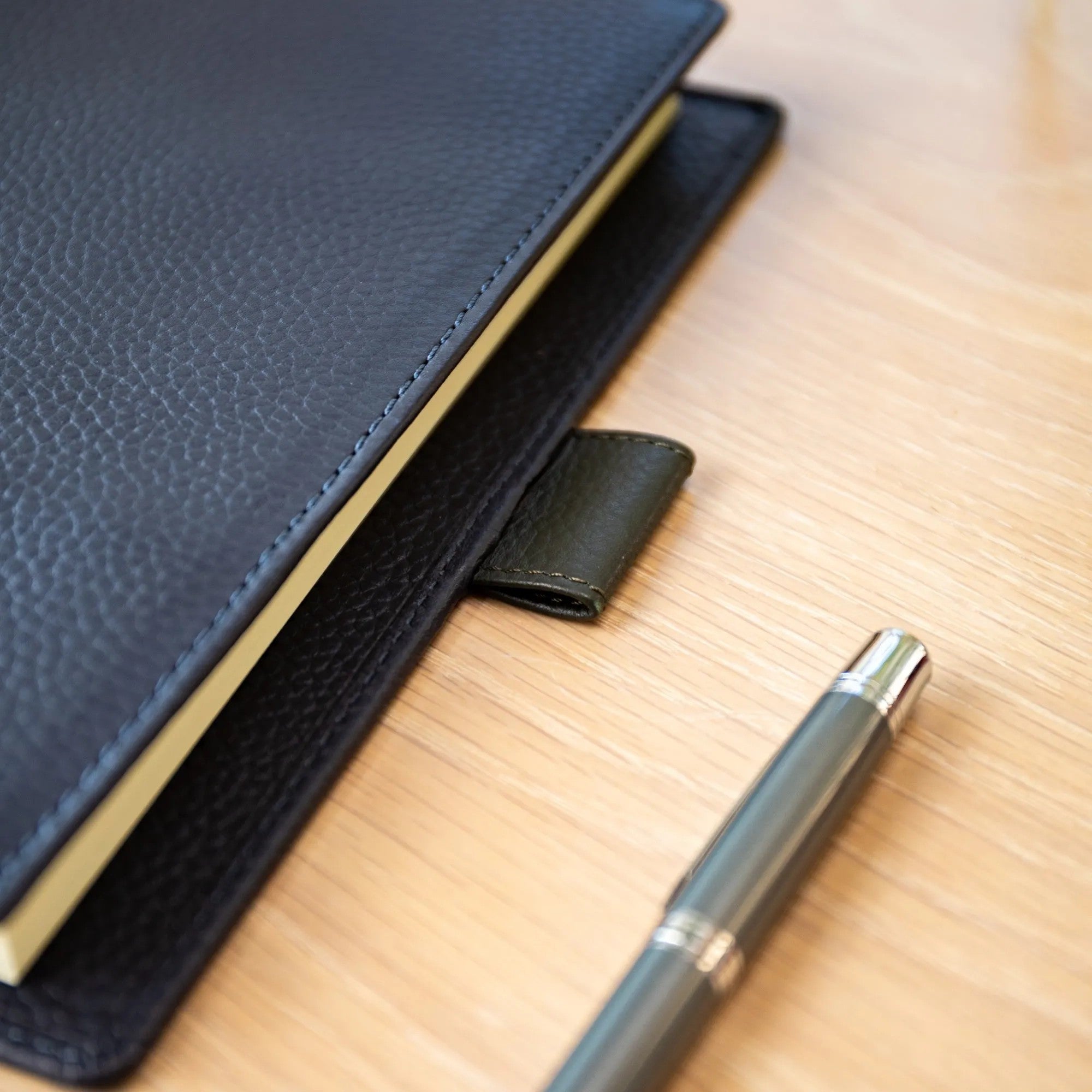 Personalised Pebble Grain Leather Notebook - Navy / Bottle Green