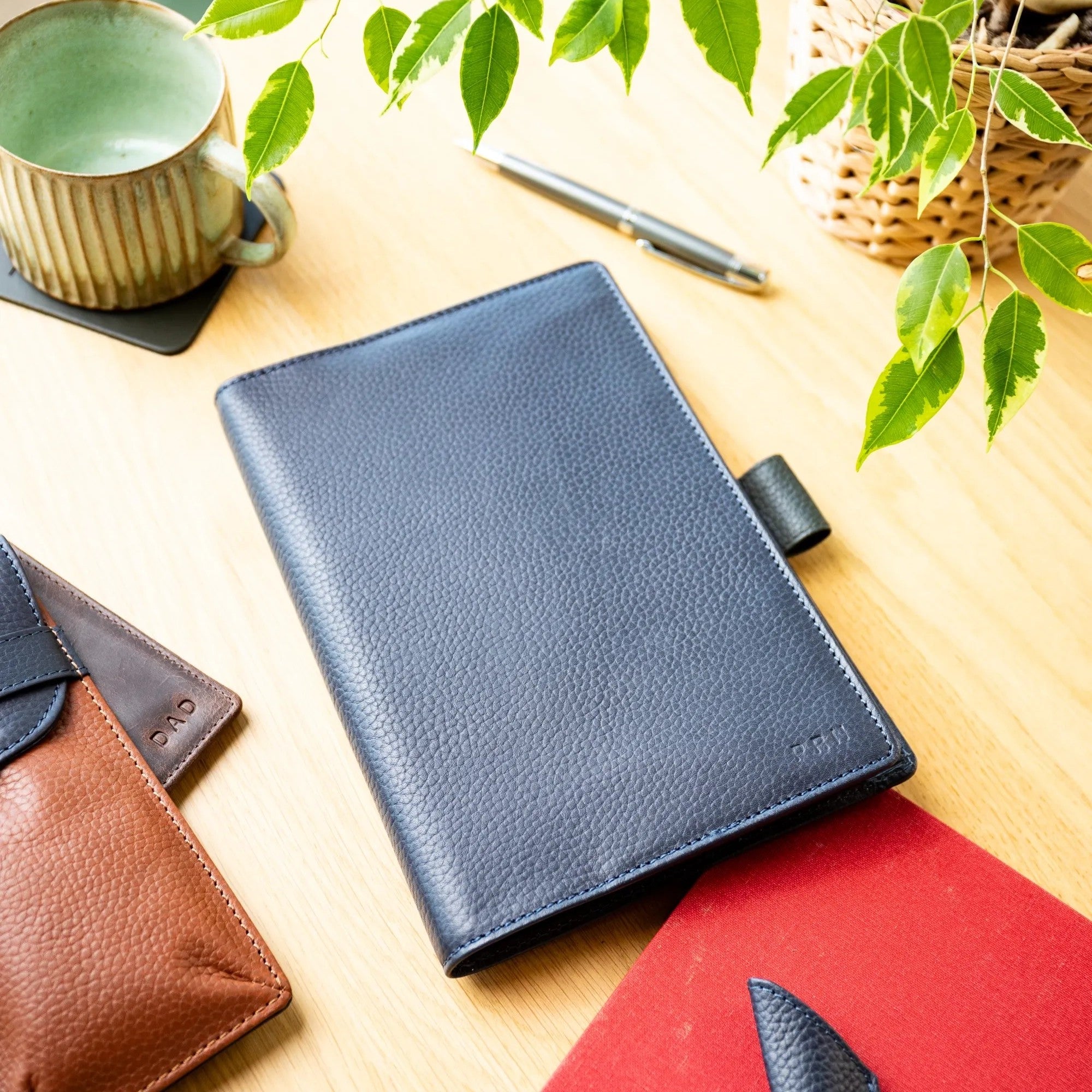 Personalised Pebble Grain Leather Notebook - Navy / Bottle Green
