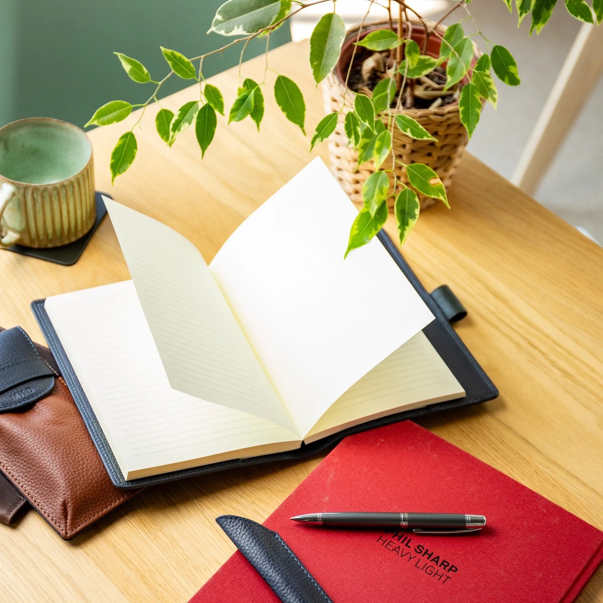 Personalised Pebble Grain Leather Notebook - Navy / Bottle Green