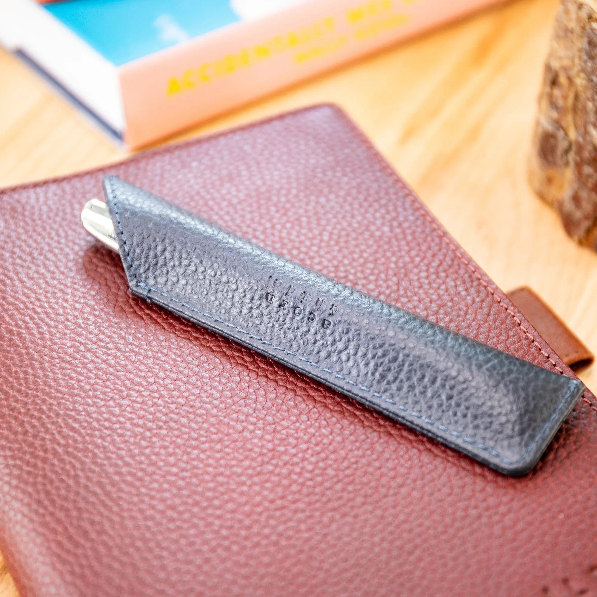 Personalised Pebble Grain Leather Pen Holder - Navy
