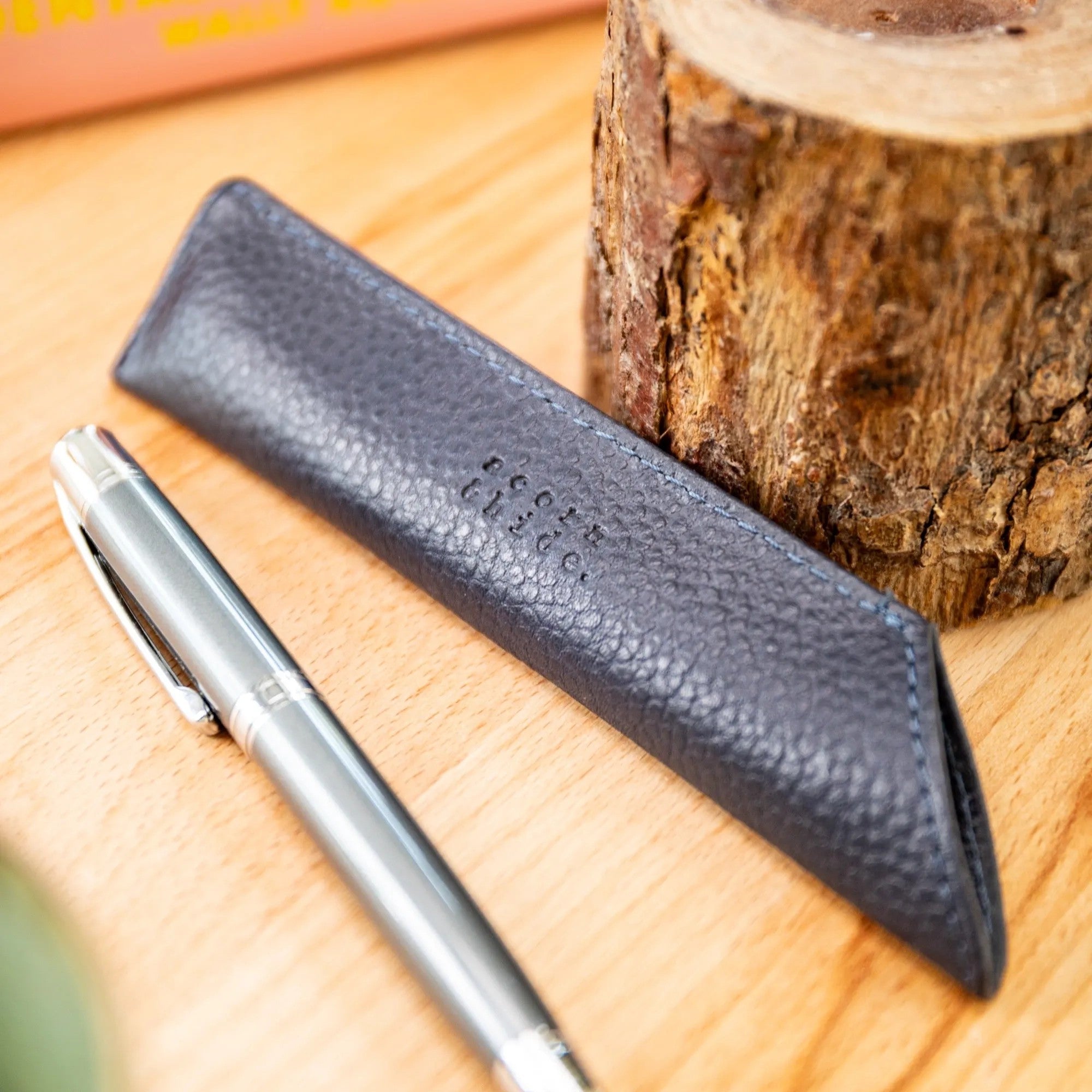 Personalised Pebble Grain Leather Pen Holder - Navy