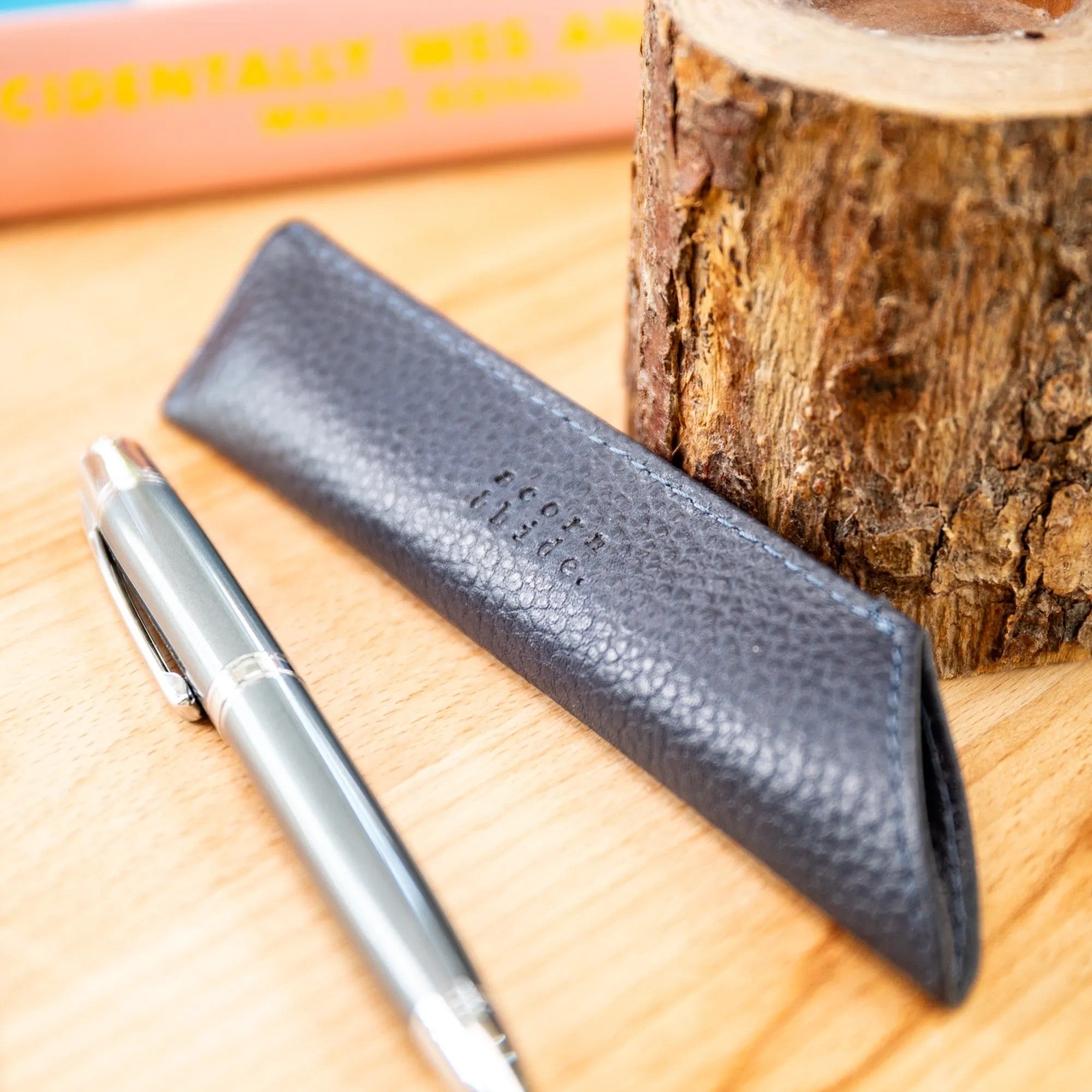 Personalised Pebble Grain Leather Pen Holder - Navy