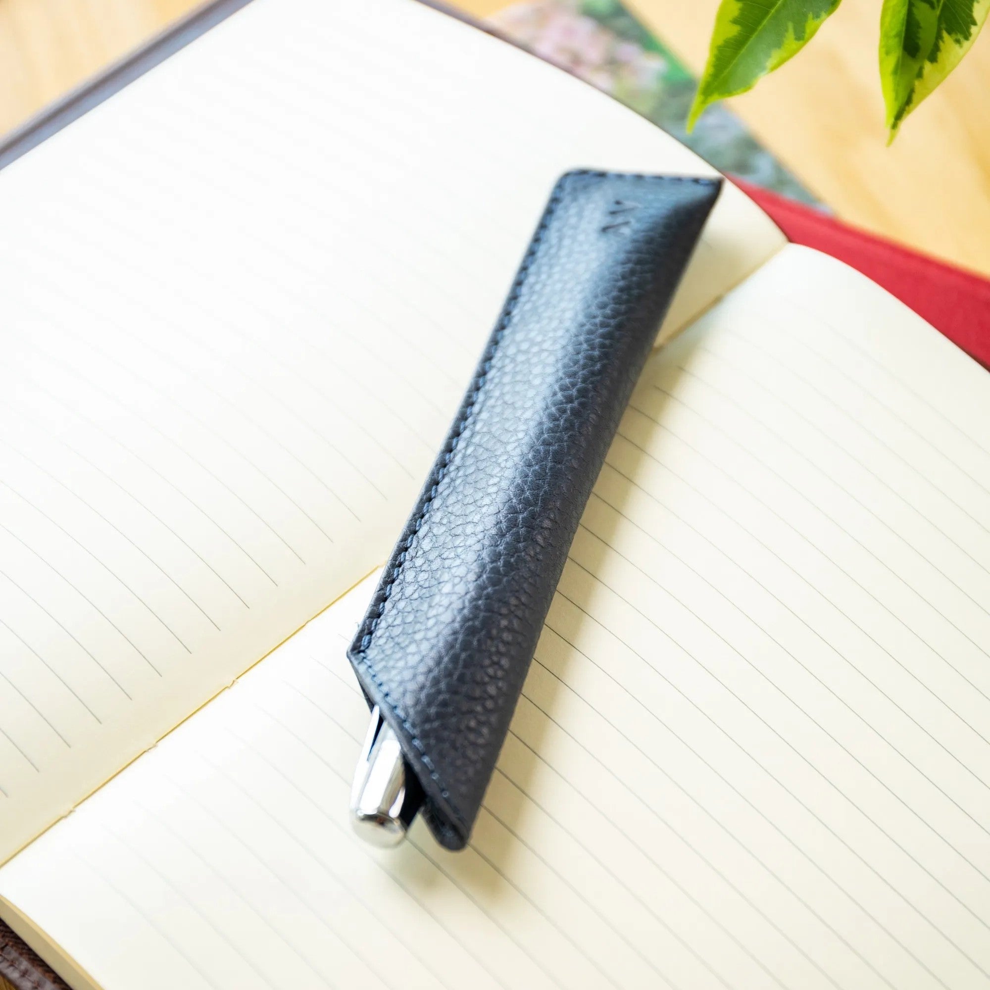 Personalised Pebble Grain Leather Pen Holder - Navy