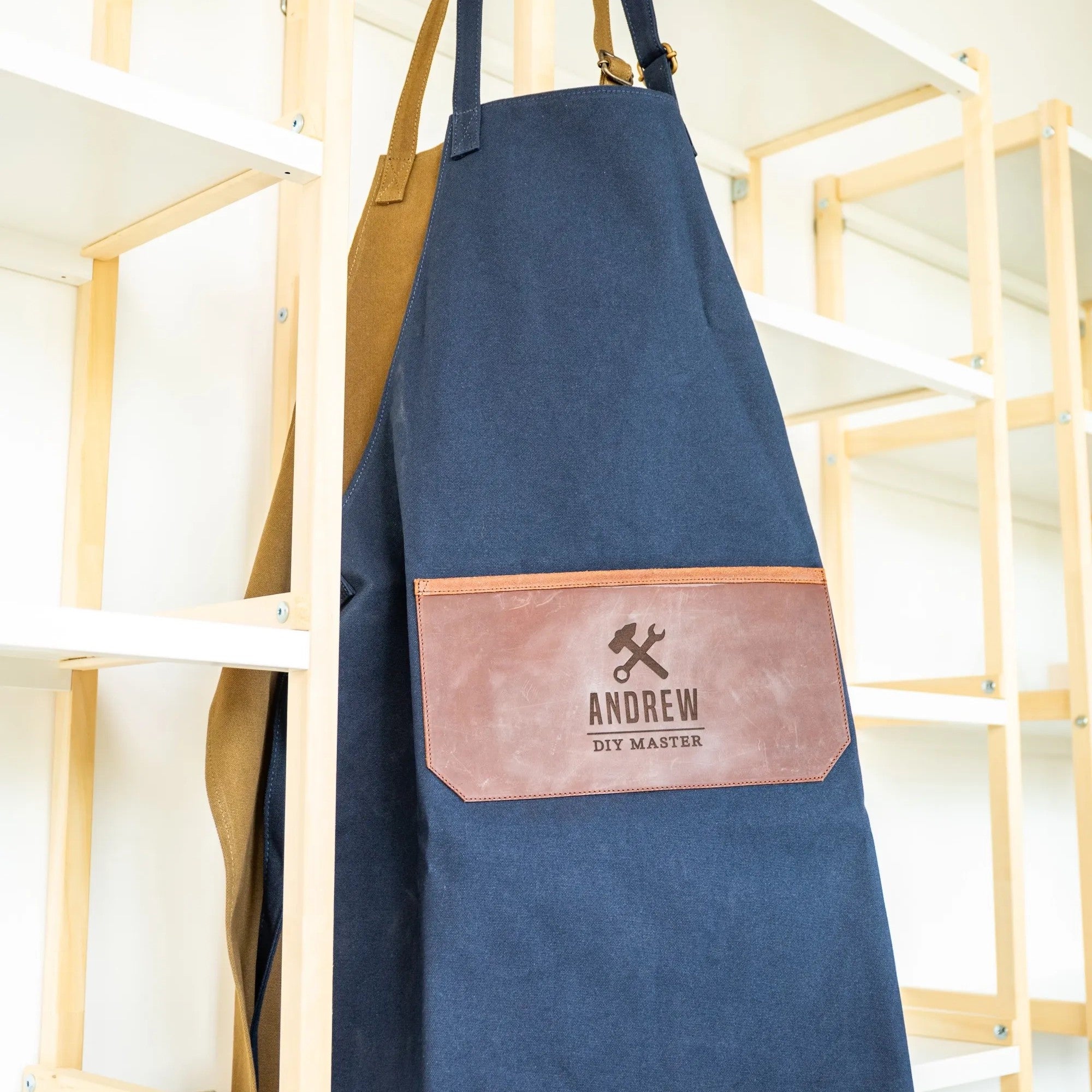 Personalised Leather and Canvas Apron - Navy