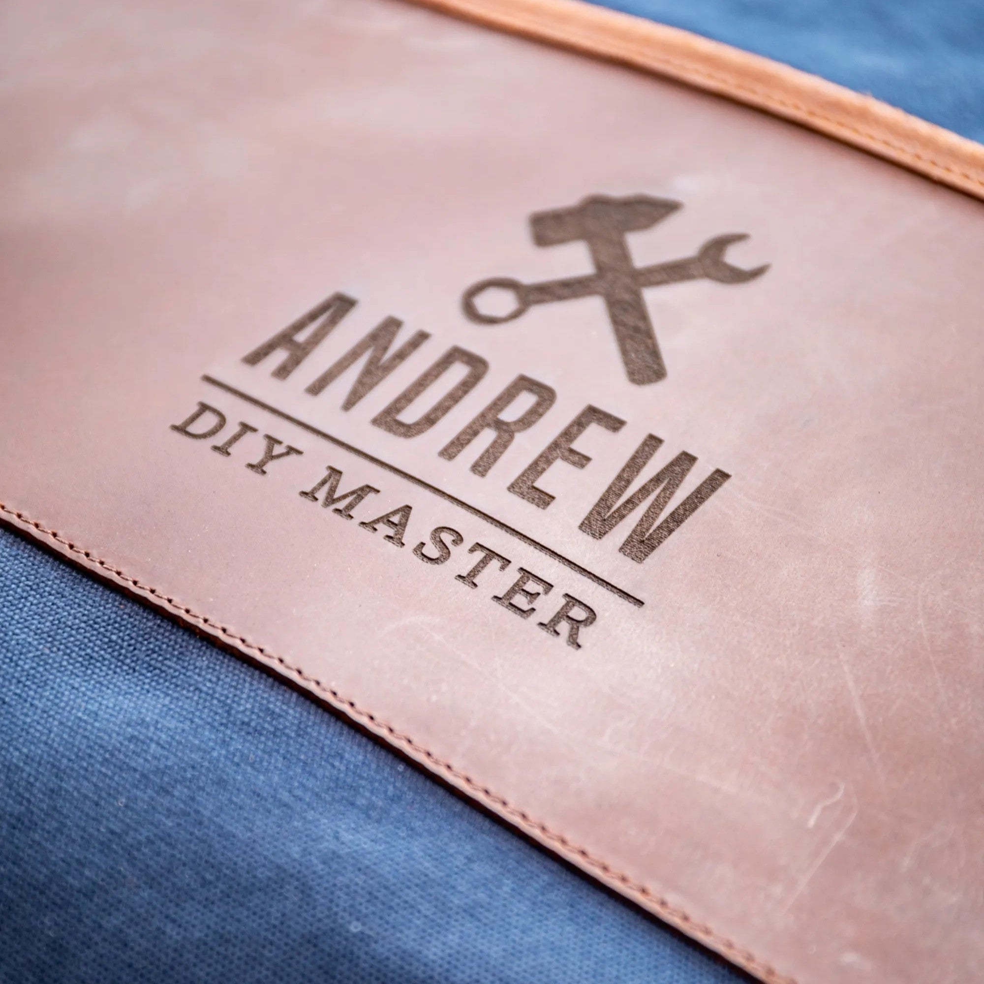 Personalised Leather and Canvas Apron - Navy