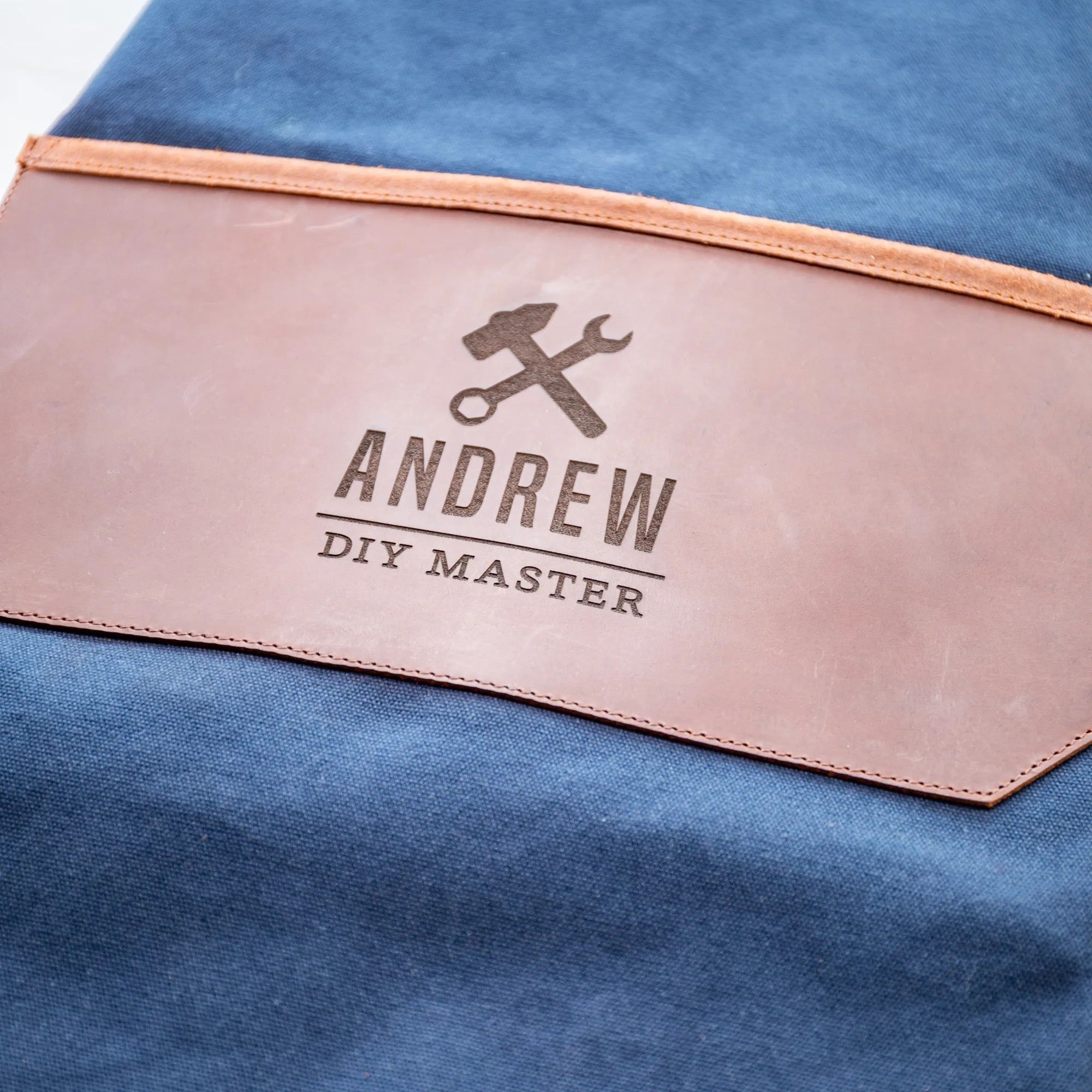 Personalised Leather and Canvas Apron - Navy