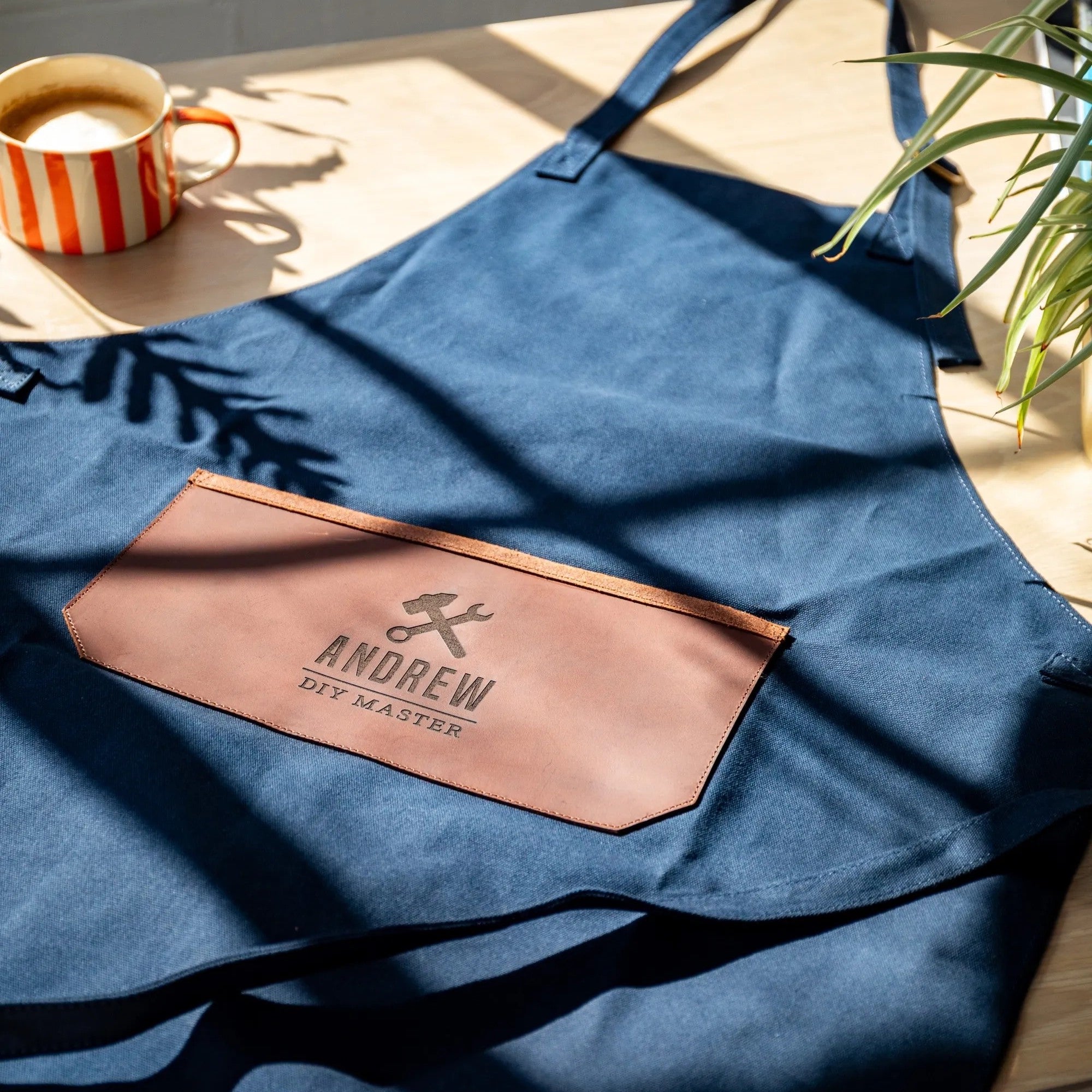 Personalised Leather and Canvas Apron - Navy