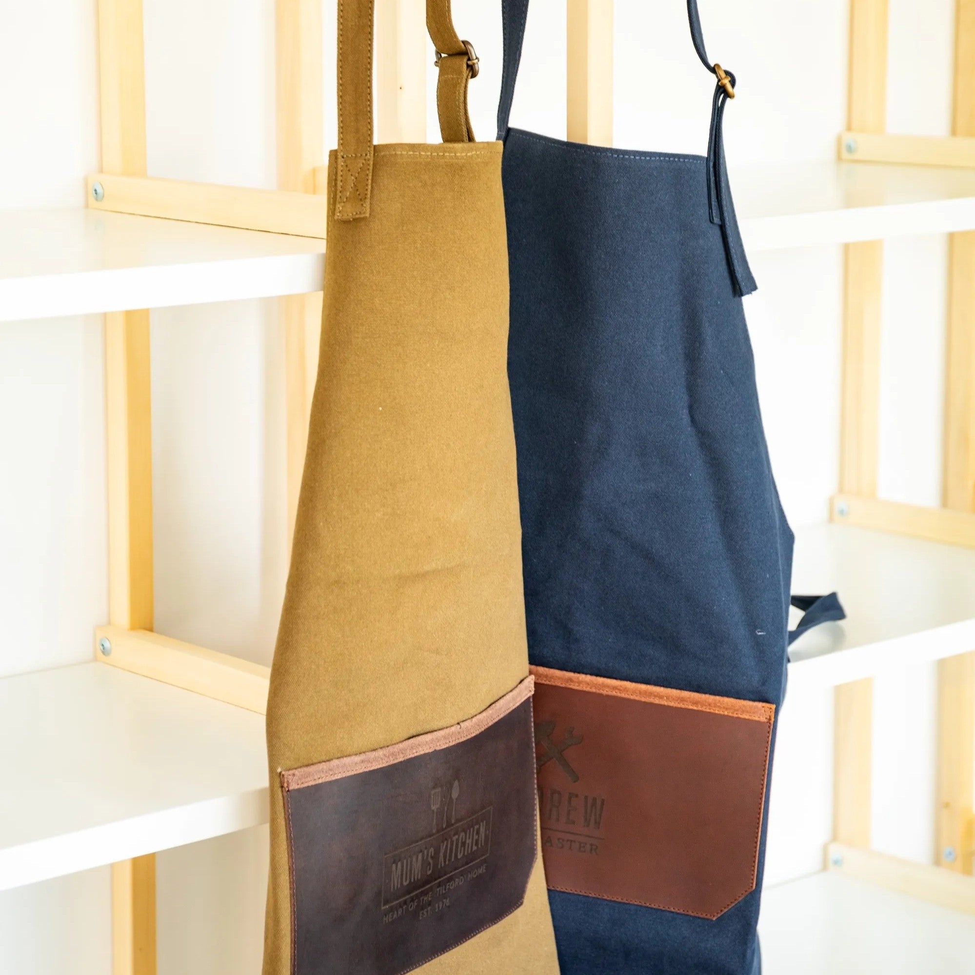 Personalised Leather and Canvas Apron - Navy
