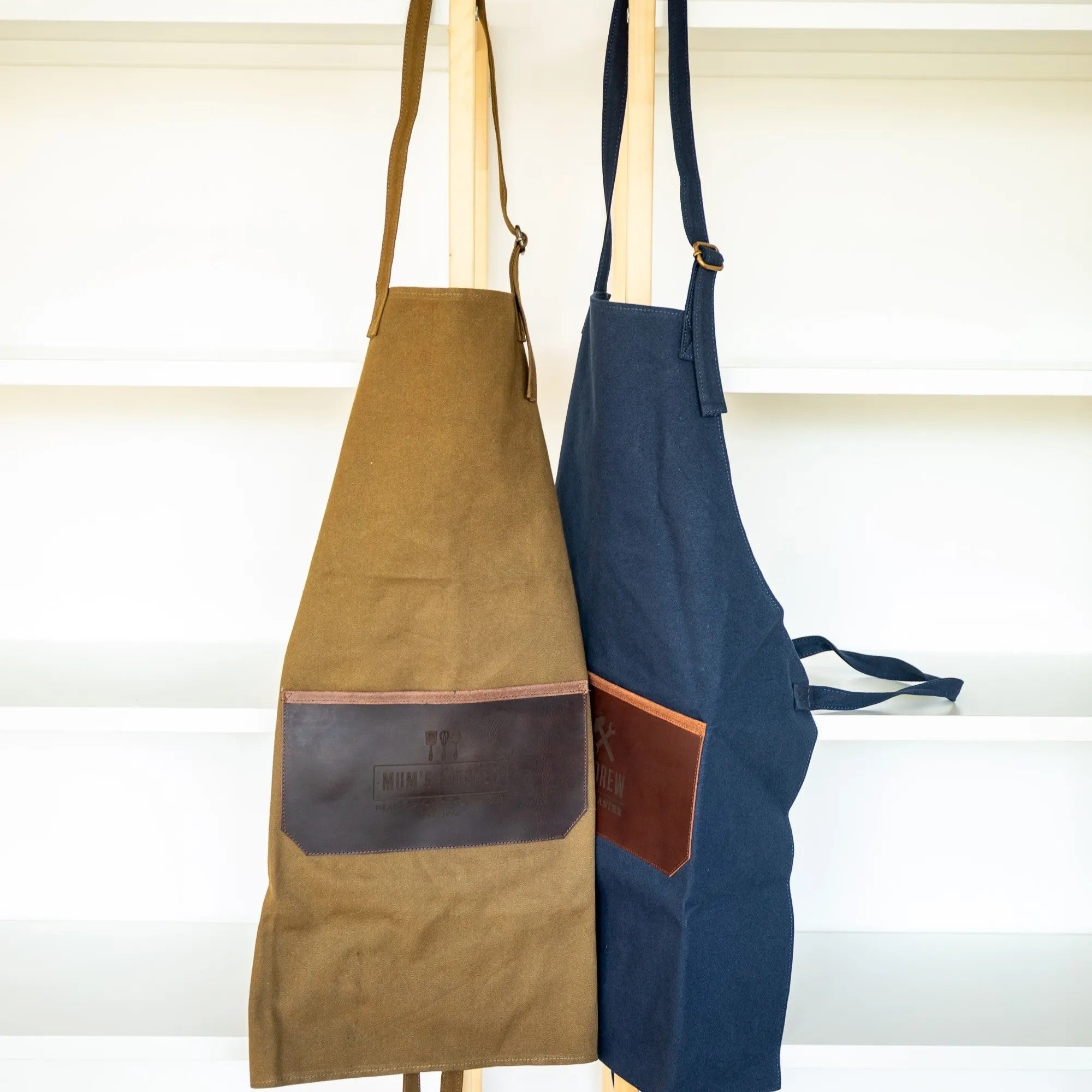 Personalised Leather and Canvas Apron - Navy