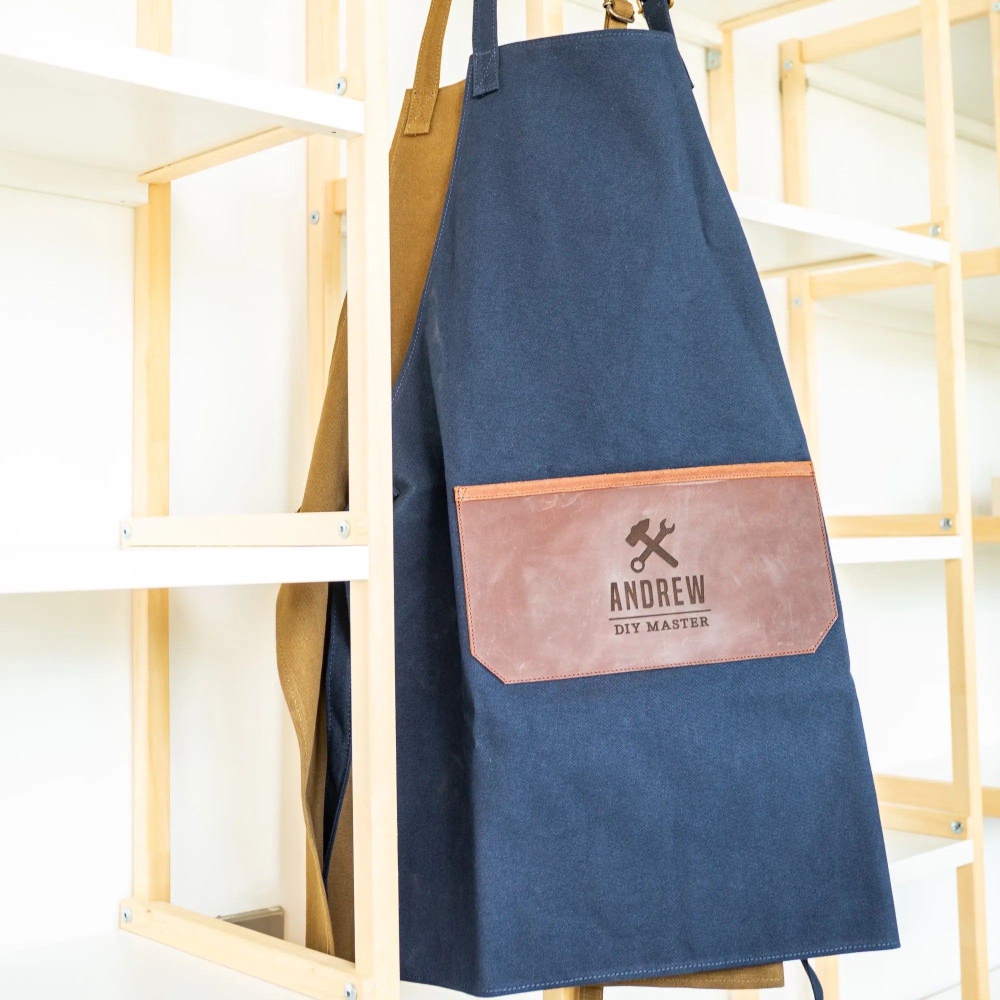 Personalised Leather and Canvas Apron - Navy