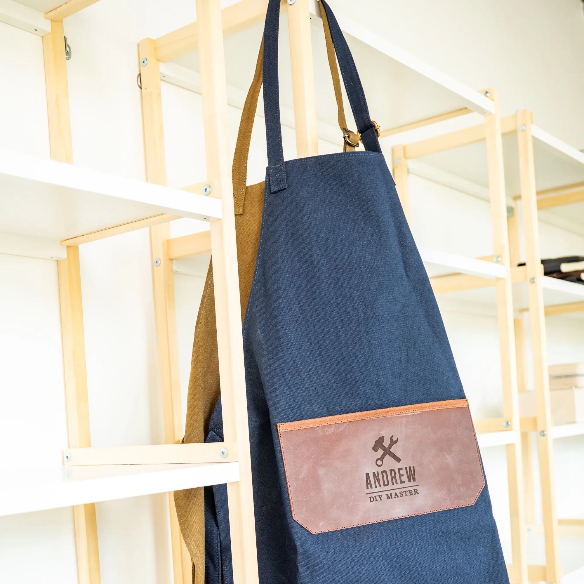 Personalised Leather and Canvas Apron - Navy