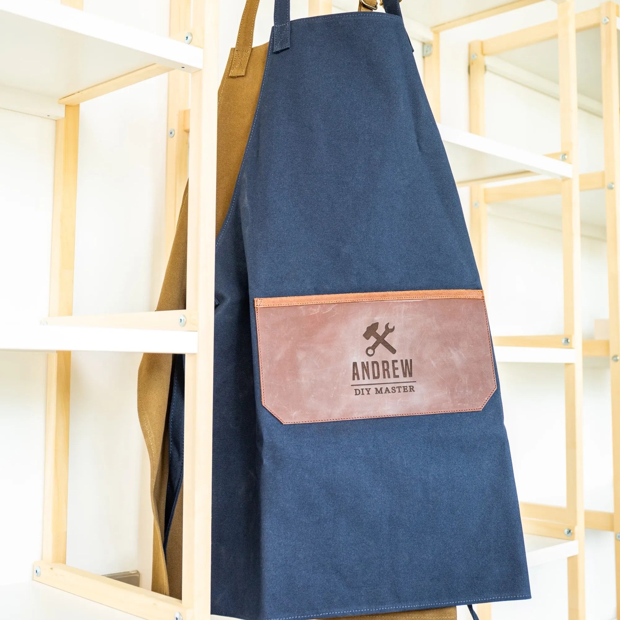 Personalised Leather and Canvas Apron - Navy