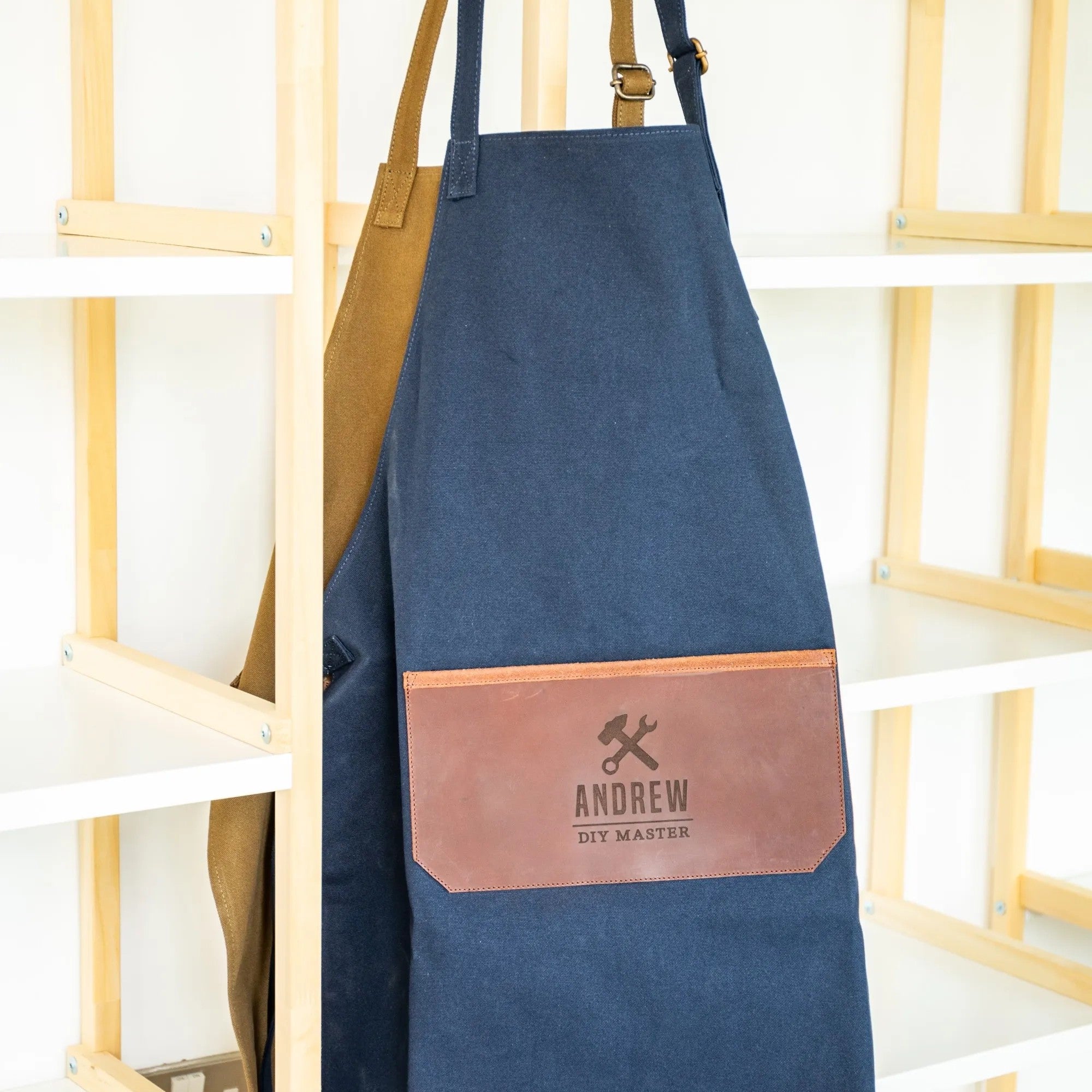 Personalised Leather and Canvas Apron - Navy