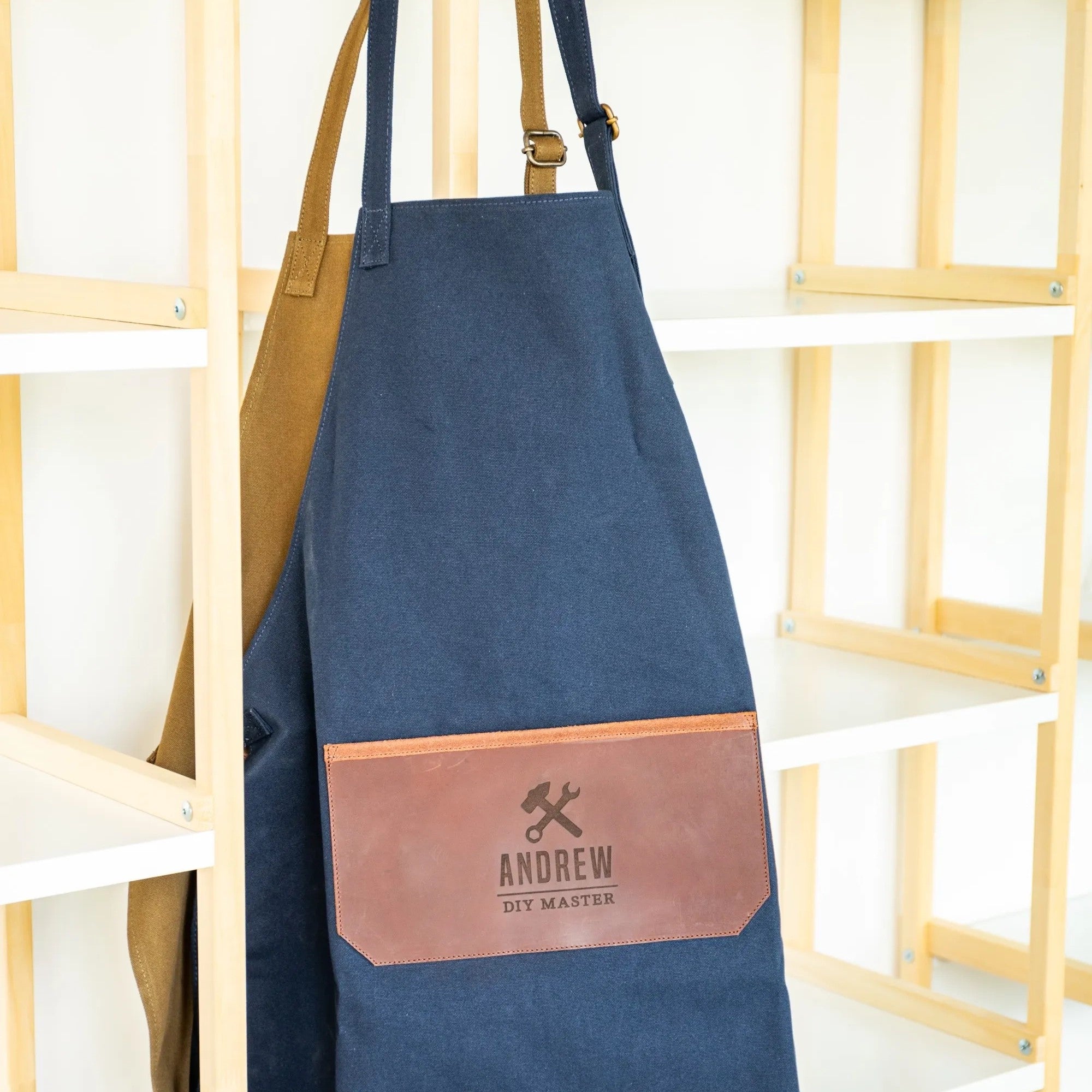 Personalised Leather and Canvas Apron - Navy