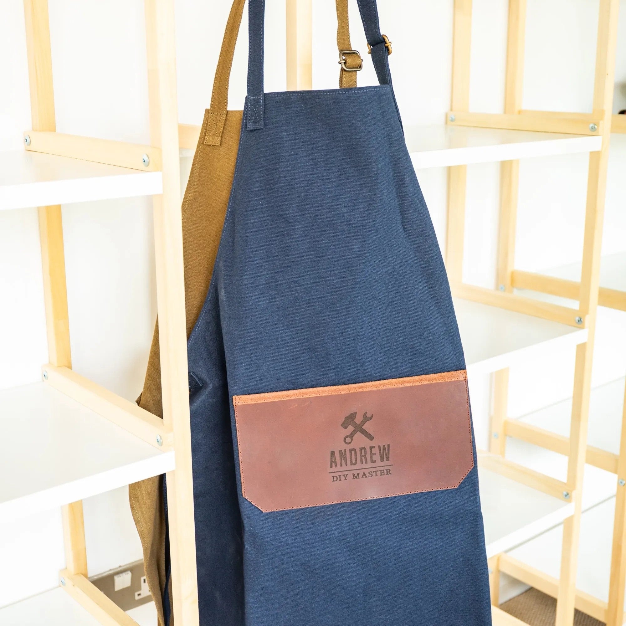 Personalised Leather and Canvas Apron - Navy