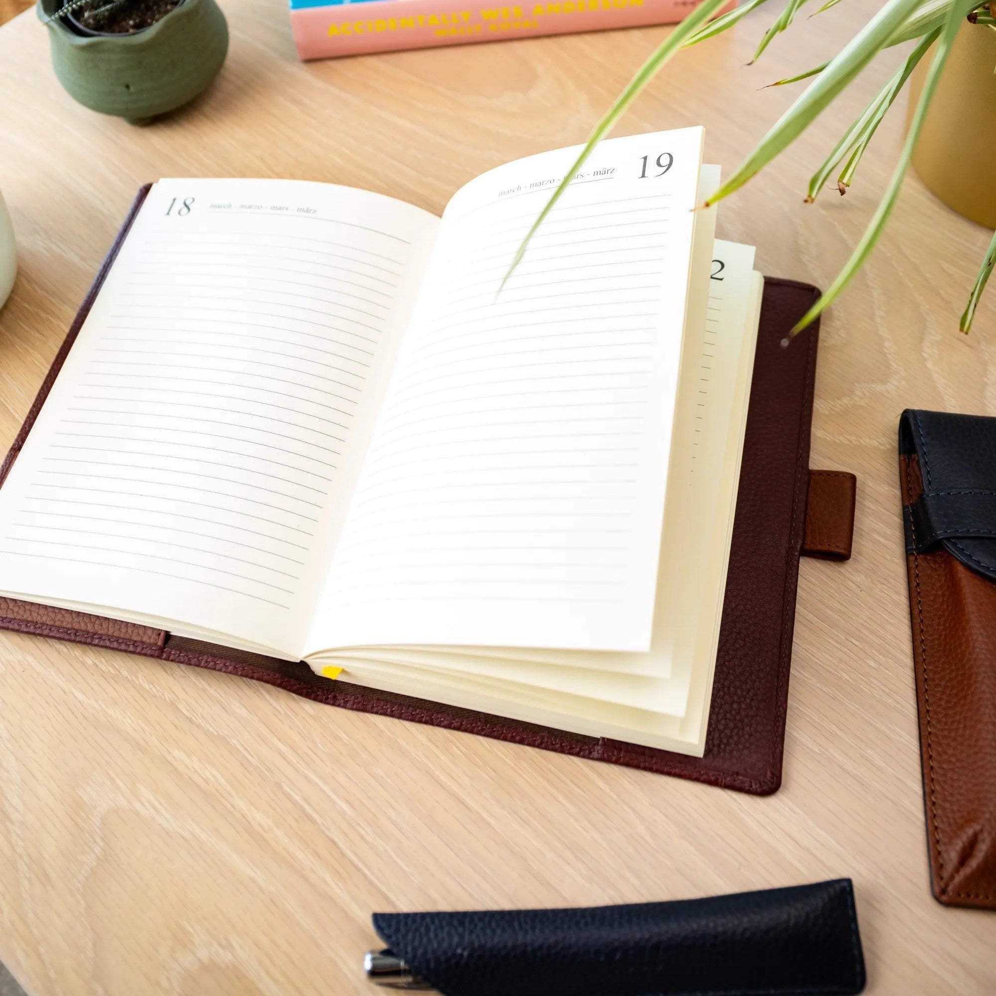 Personalised Pebble Grain Leather Notebook - Cherry / Tan