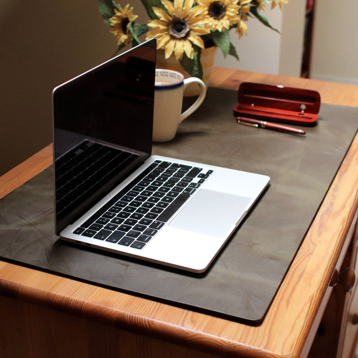 Personalised Leather Desk Mat - Brown