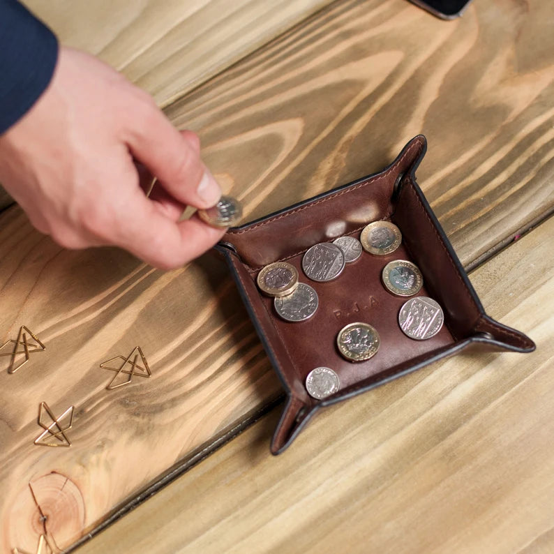 Personalised Desk Tidy/Coin Tray/Jewellery Holder - Tan