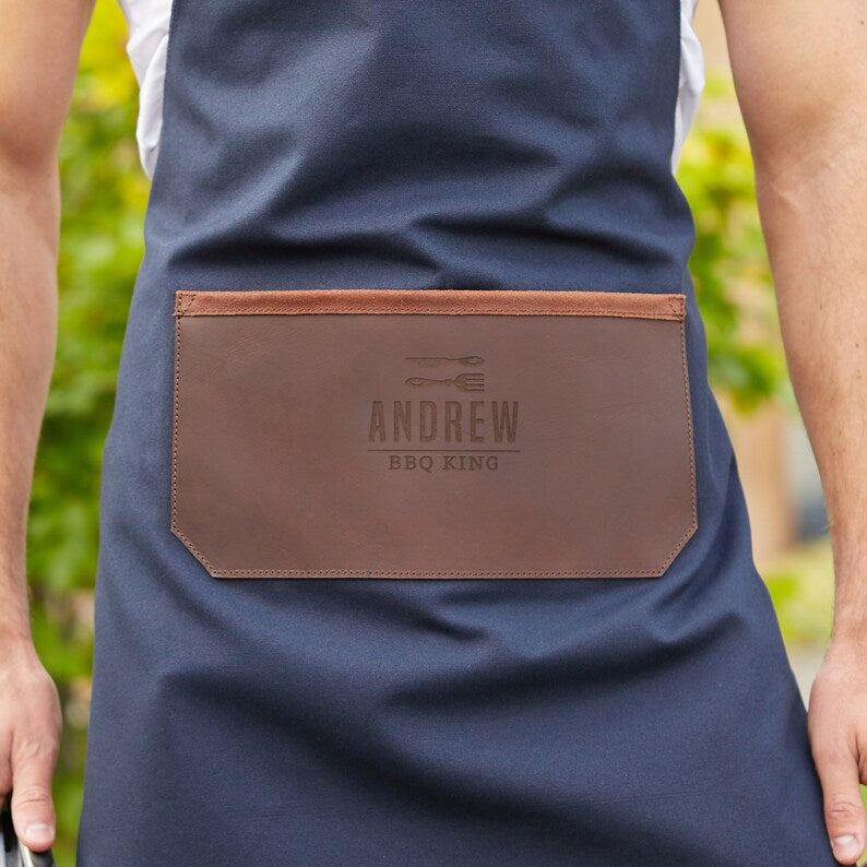 Personalised Leather and Canvas Apron - Navy