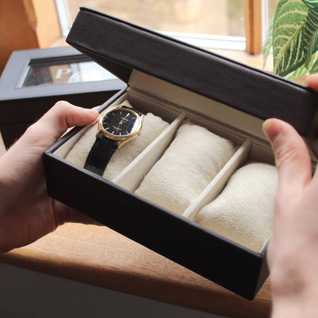 Personalised 3 Piece Watch Box - Brown