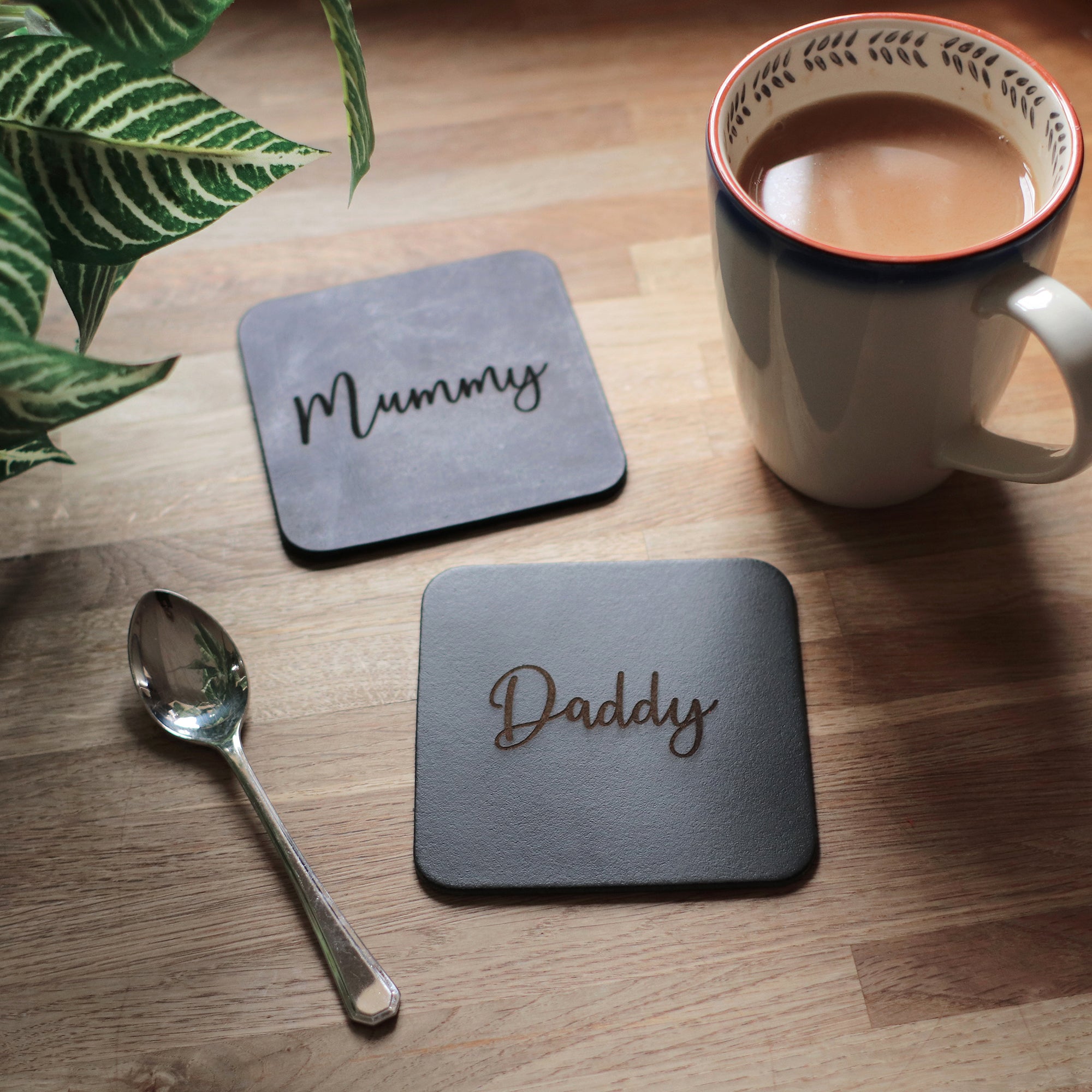 Personalised Leather Coasters - Brown