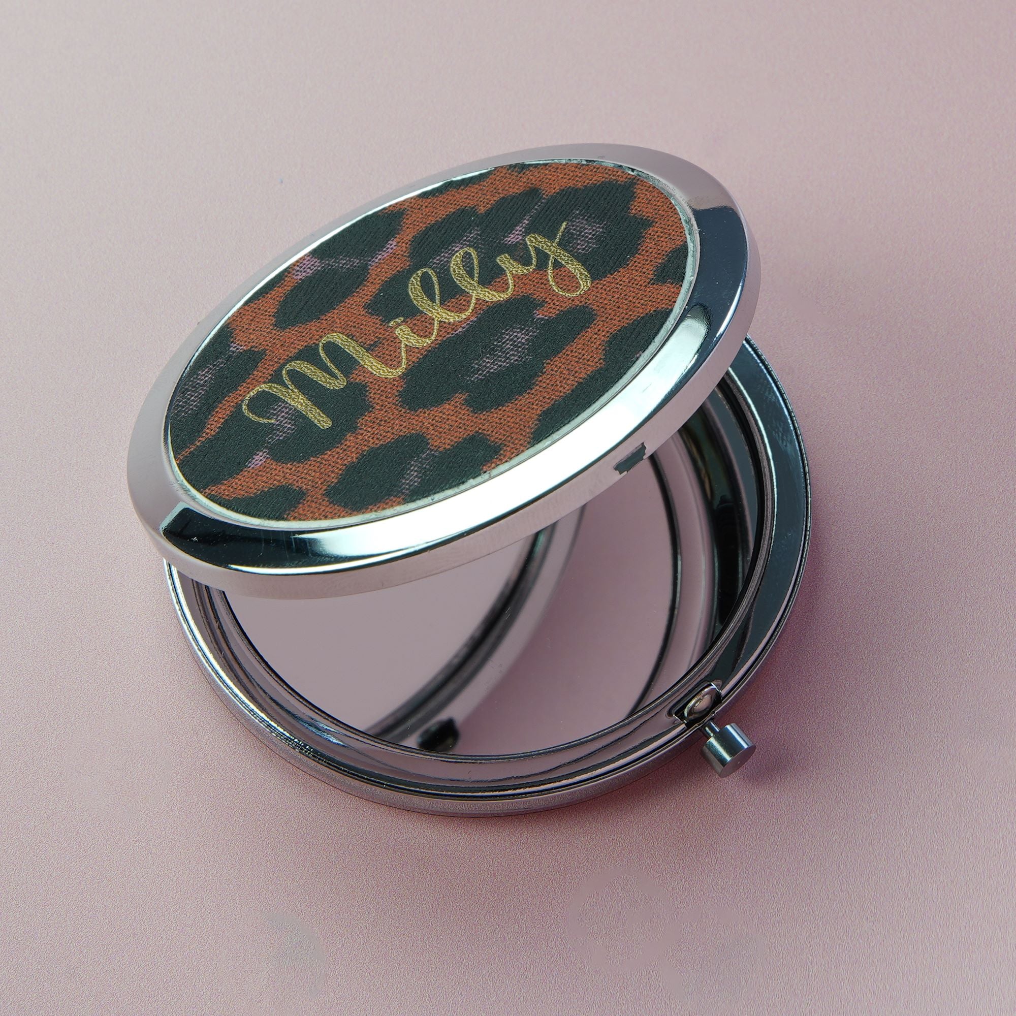 Silver Mirror with Personalised Leather Lid